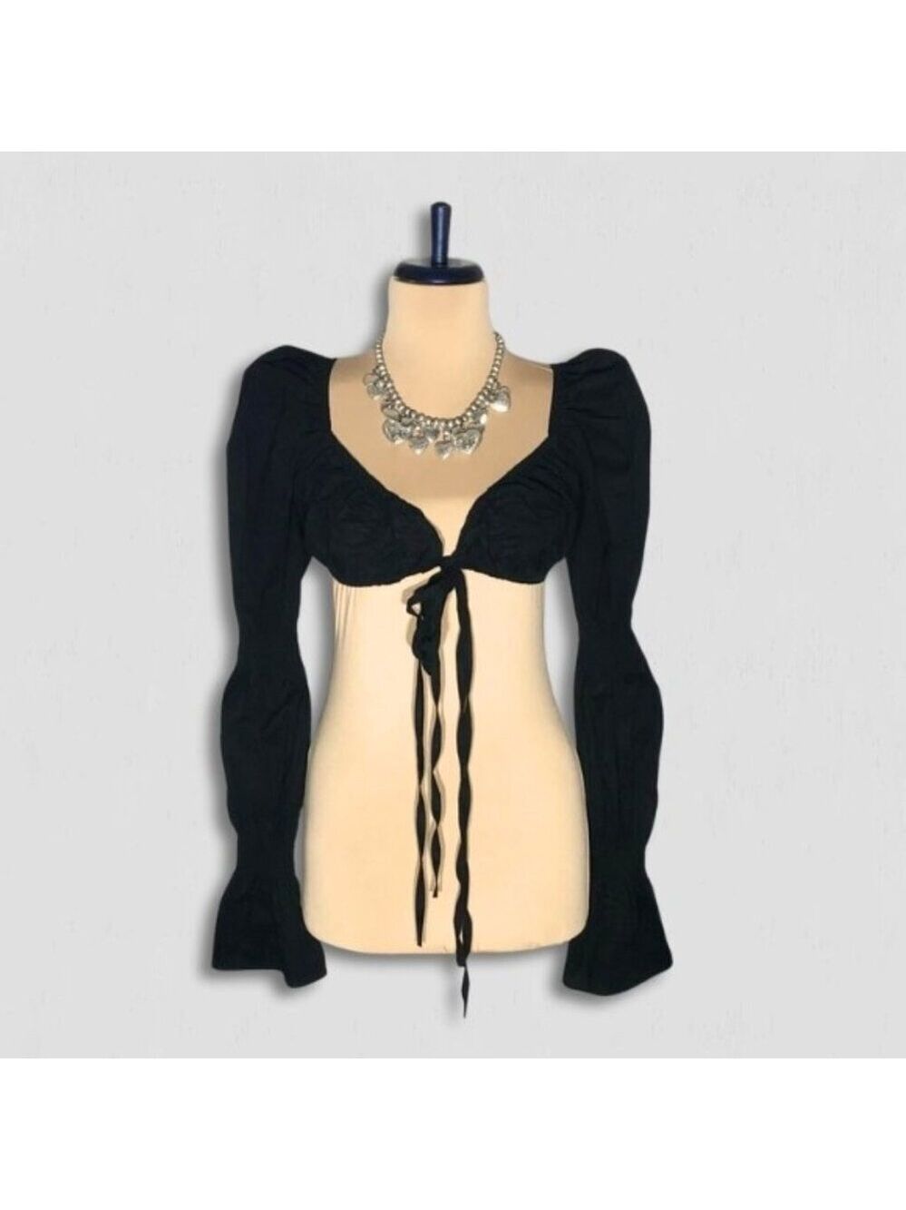 Halfheart Black Boho Cropped Top Long Sleeve Large